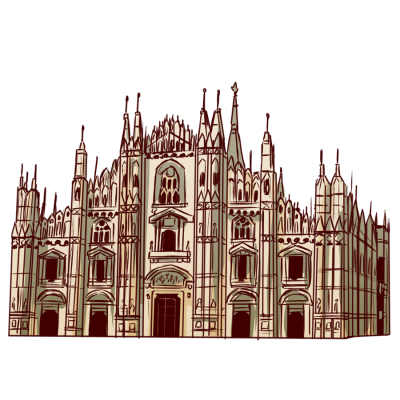 イタリア、ミラノのドゥオーモ（教会堂）。ゴシック様式の教会。
