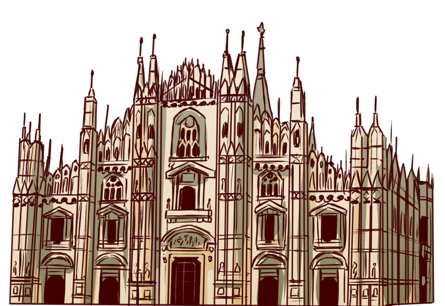 イタリア、ミラノのドゥオーモ（教会堂）。ゴシック様式の教会。