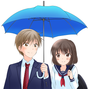 恋愛、傘、赤面